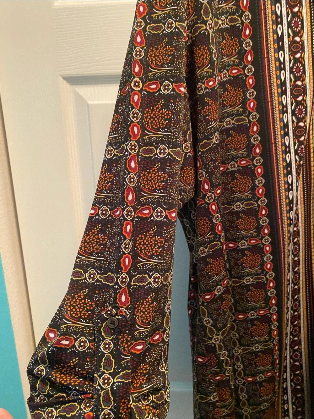 Nygard Autumn/Fall/Earth Tone Colors Mixed Media Geometric Design Blouse 1X